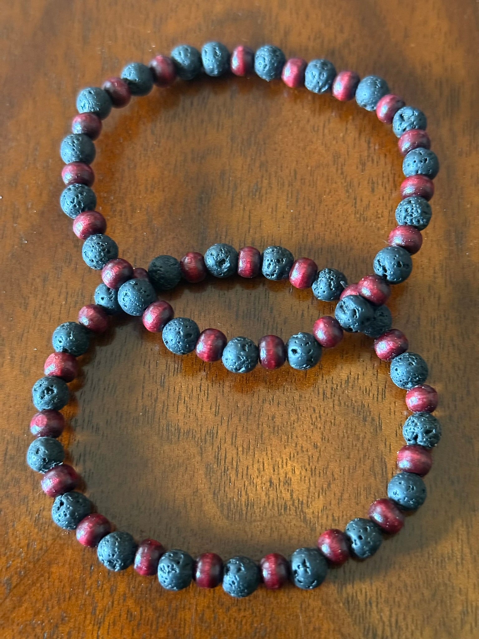 Lava Bead Bracelet with Red Mahogany Wood Beads